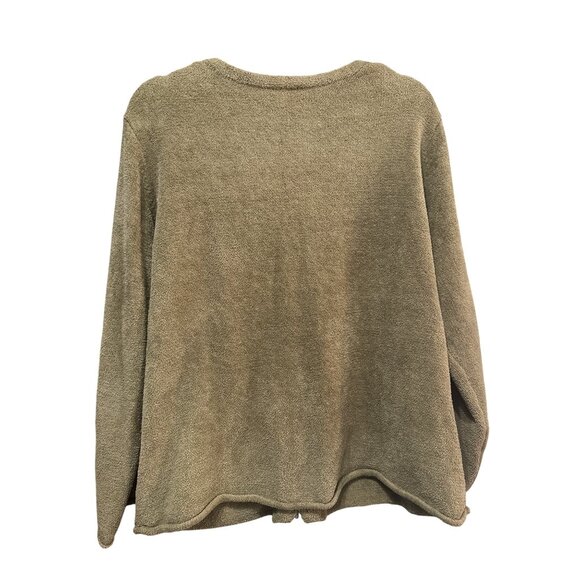 J. Jill Womens XL Khaki Zip-Up Cardigan Lightweight Fleece Pocket V-Neck Plush - Picture 2 of 6